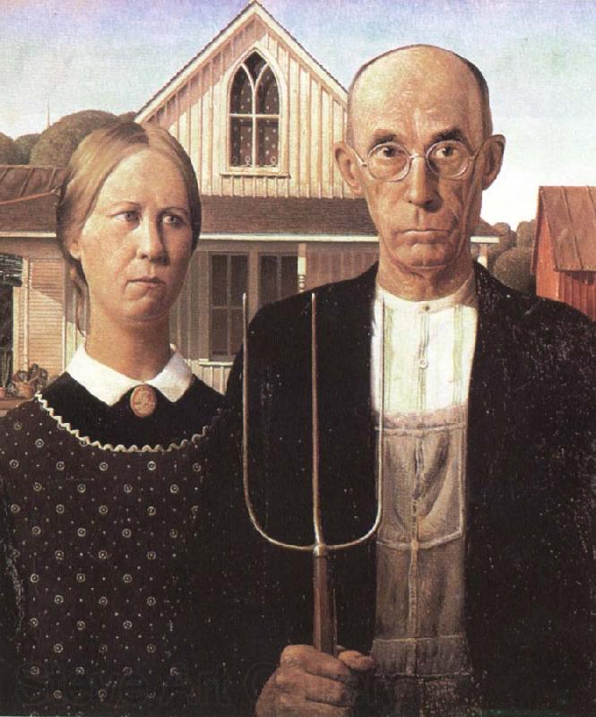 unknow artist grant woods malning american gothic Spain oil painting art